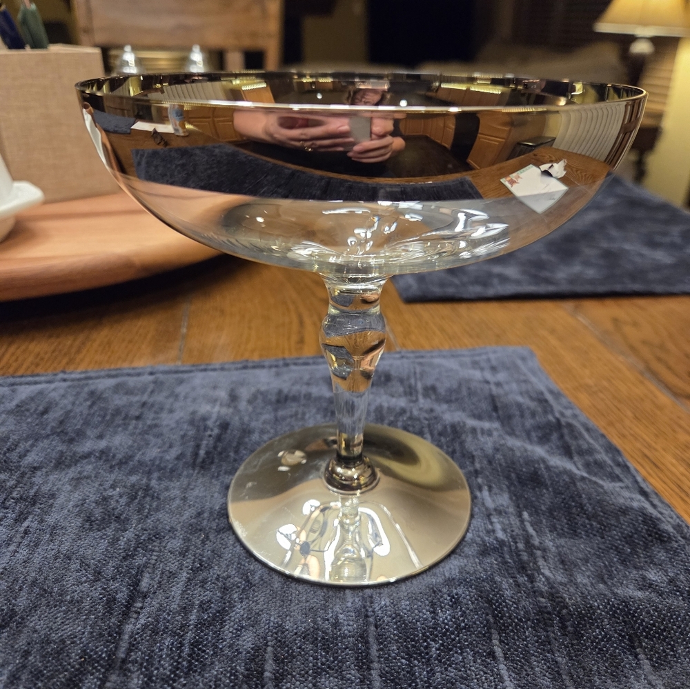 MCM Dorothy Thorpe Style 6" Tall Compote Trademark Wide Silver Band